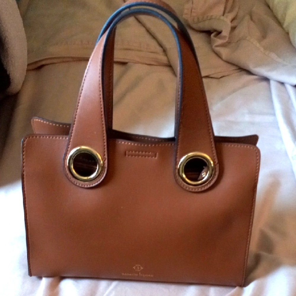 Nanette Lepore Brown and Gold Tote with Structured Shape and Sturdy Handles